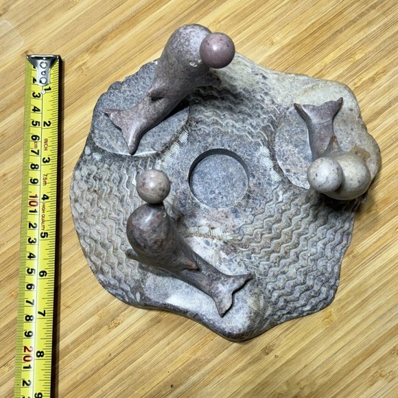 🕯️ Carved Soapstone (3) Dolphin's Candle Holder Sculpture Decor - Picture 12 of 12